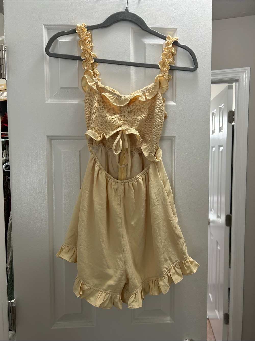 Ruffled Cream Girls One-Piece Romper with Tie-Front